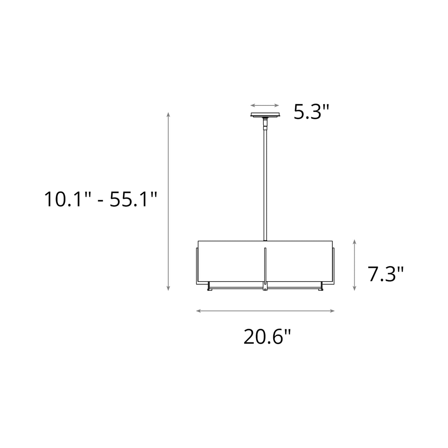 Exos Square Double Shade Pendant Light - line drawing.