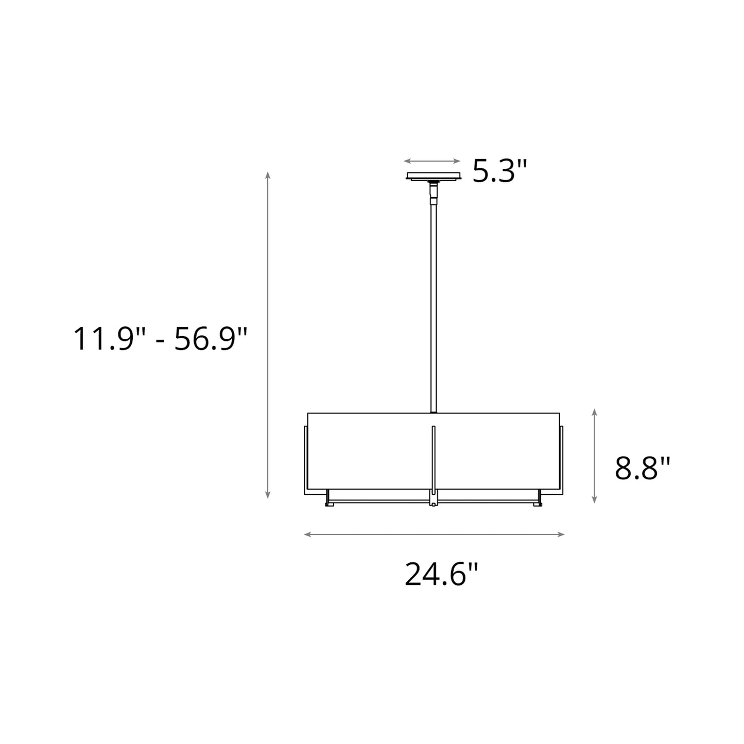 Exos Square Double Shade Pendant Light - line drawing.
