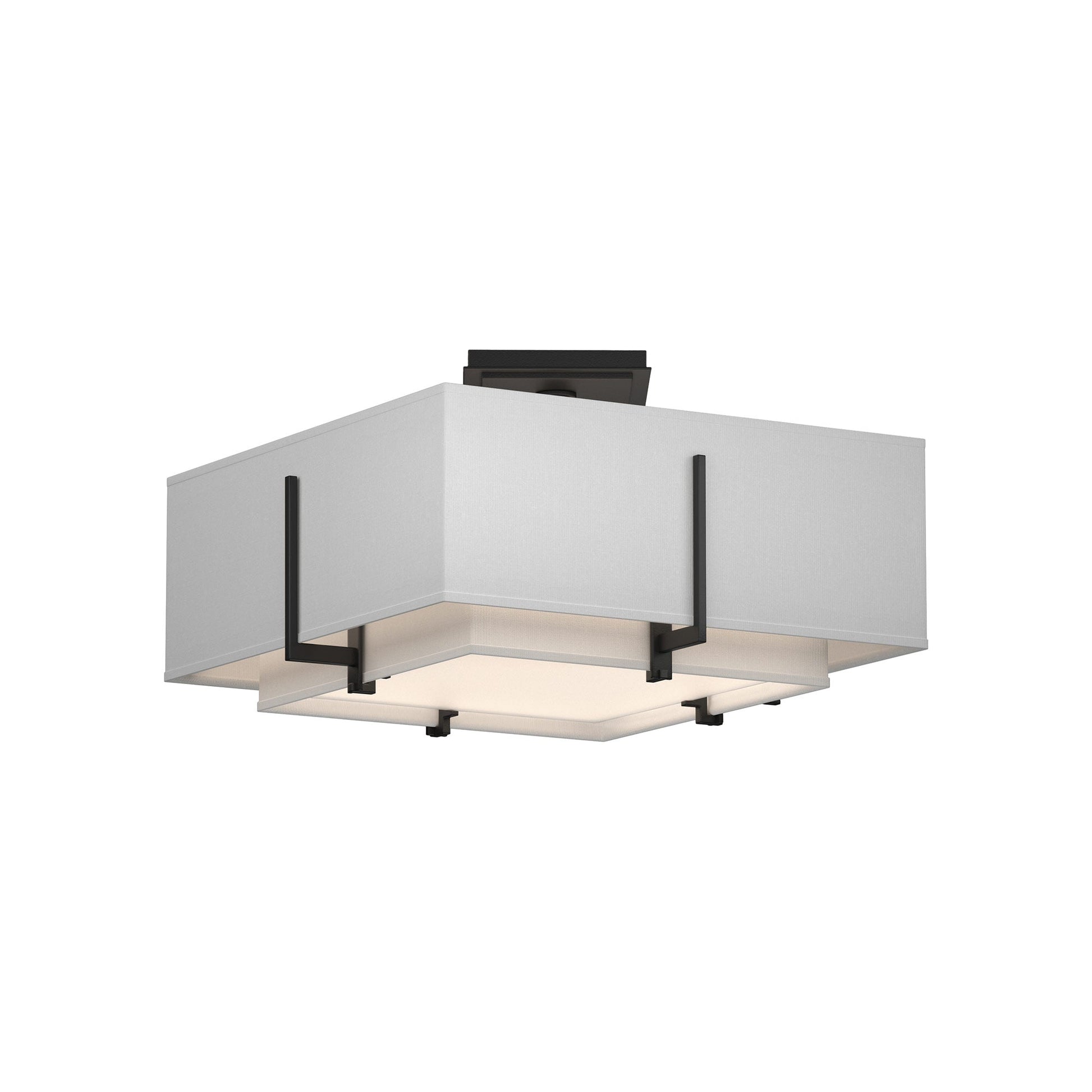 Exos Square Double Shade Semi Flush Mount Ceiling Light in Black/Natural Anna (Small).