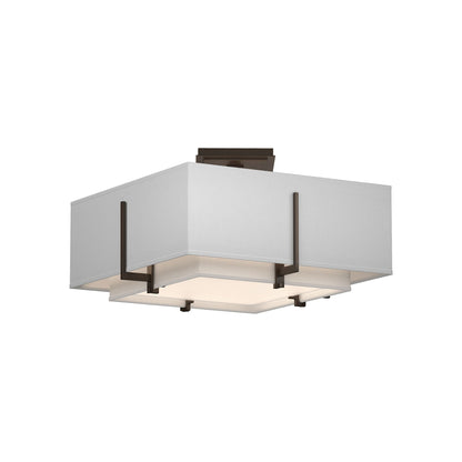 Exos Square Double Shade Semi Flush Mount Ceiling Light in Bronze/Natural Anna (Small).