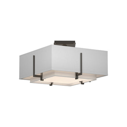 Exos Square Double Shade Semi Flush Mount Ceiling Light in Dark Smoke/Natural Anna (Small).
