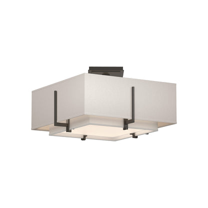 Exos Square Double Shade Semi Flush Mount Ceiling Light in Dark Smoke/Natural Anna/Flax (Small).