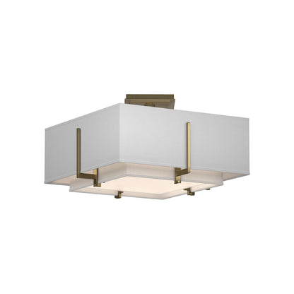 Exos Square Double Shade Semi Flush Mount Ceiling Light in Modern Brass/Natural Anna (Small).