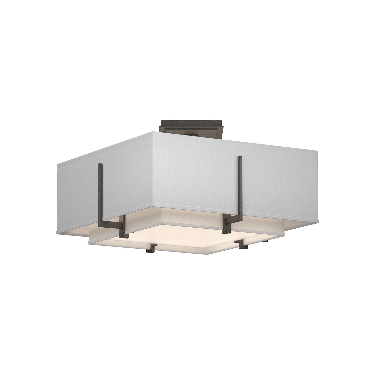 Exos Square Double Shade Semi Flush Mount Ceiling Light in Natural Iron/Natural Anna (Small).
