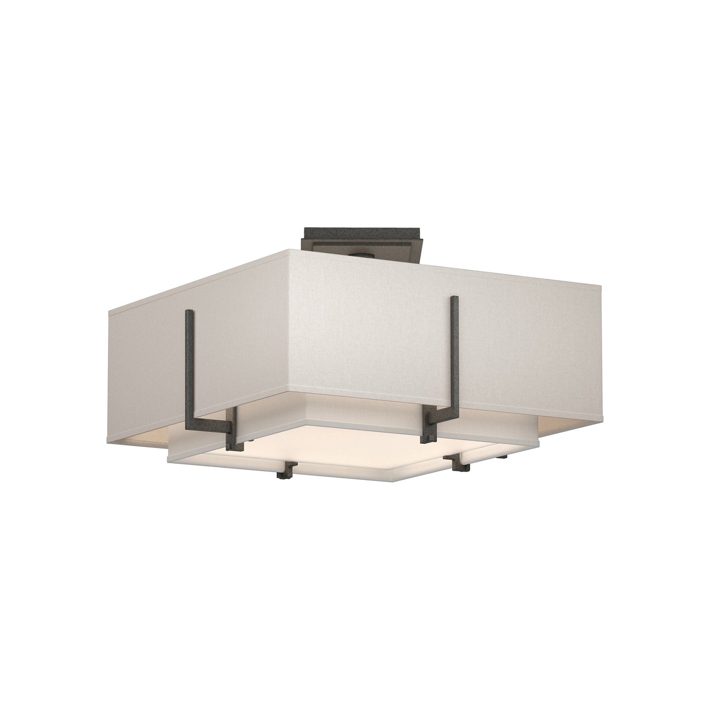 Exos Square Double Shade Semi Flush Mount Ceiling Light in Natural Iron/Natural Anna/Flax (Small).