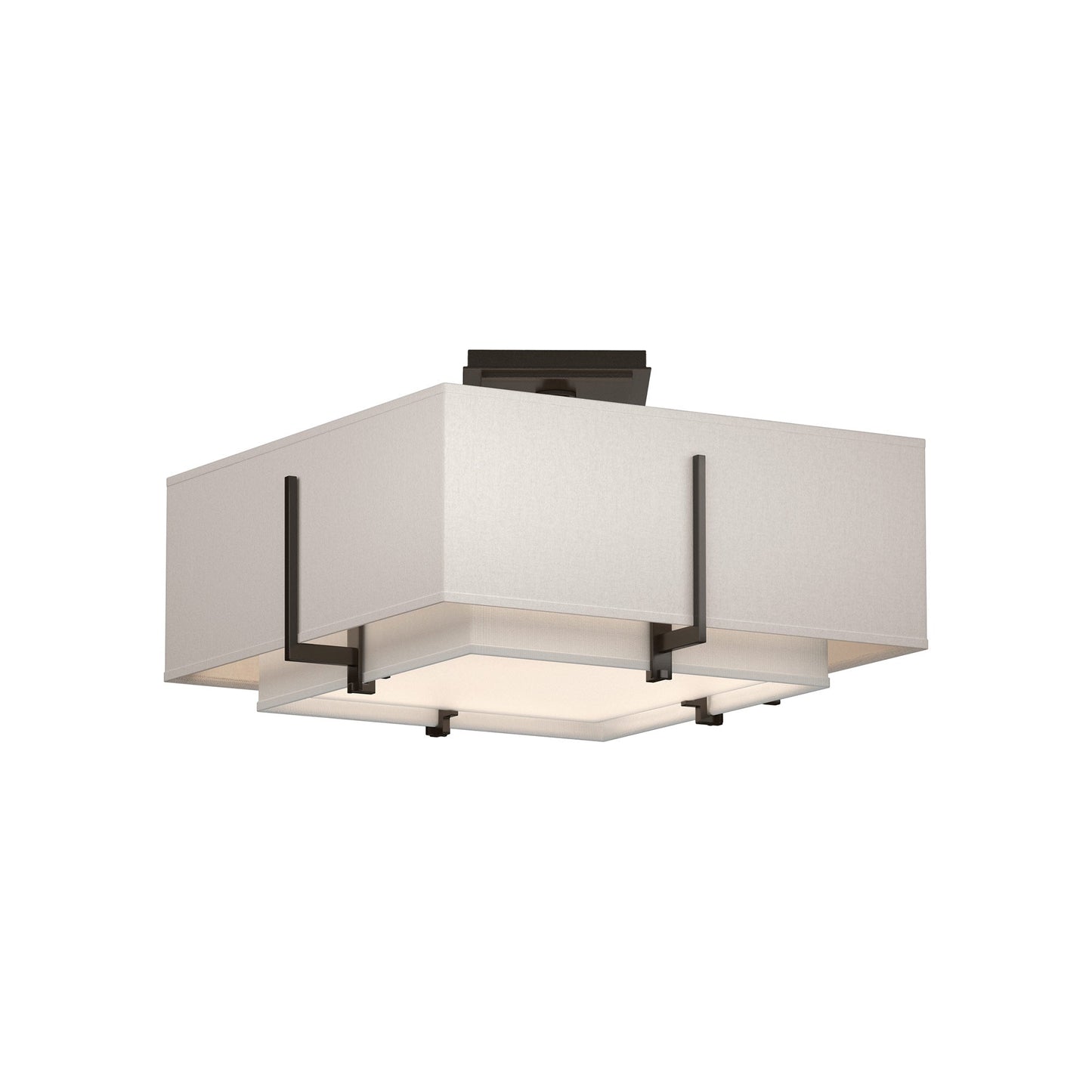 Exos Square Double Shade Semi Flush Mount Ceiling Light in Oil Rubbed Bronze/Natural Anna/Flax (Small).