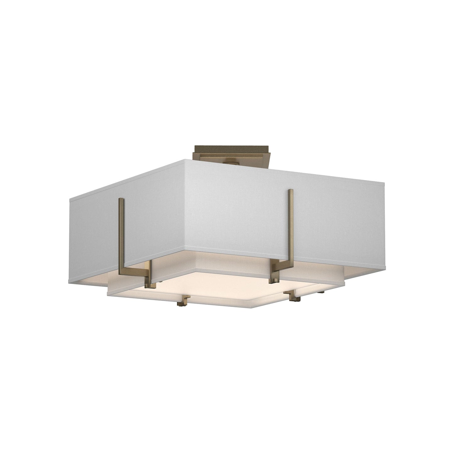 Exos Square Double Shade Semi Flush Mount Ceiling Light in Soft Gold/Natural Anna (Small).