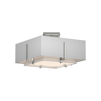 Exos Square Double Shade Semi Flush Mount Ceiling Light in Sterling/Natural Anna (Small).
