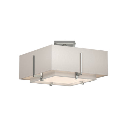 Exos Square Double Shade Semi Flush Mount Ceiling Light in Sterling/Natural Anna/Flax (Small).