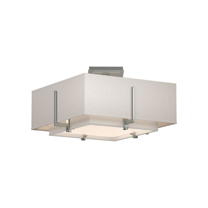 Exos Square Double Shade Semi Flush Mount Ceiling Light in Vintage Platinum/Natural Anna/Flax (Small).