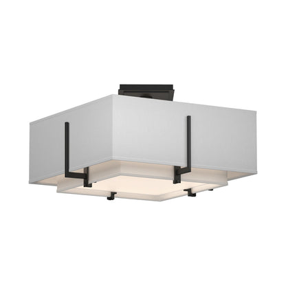 Exos Square Double Shade Semi Flush Mount Ceiling Light in Black/Natural Anna (Medium).