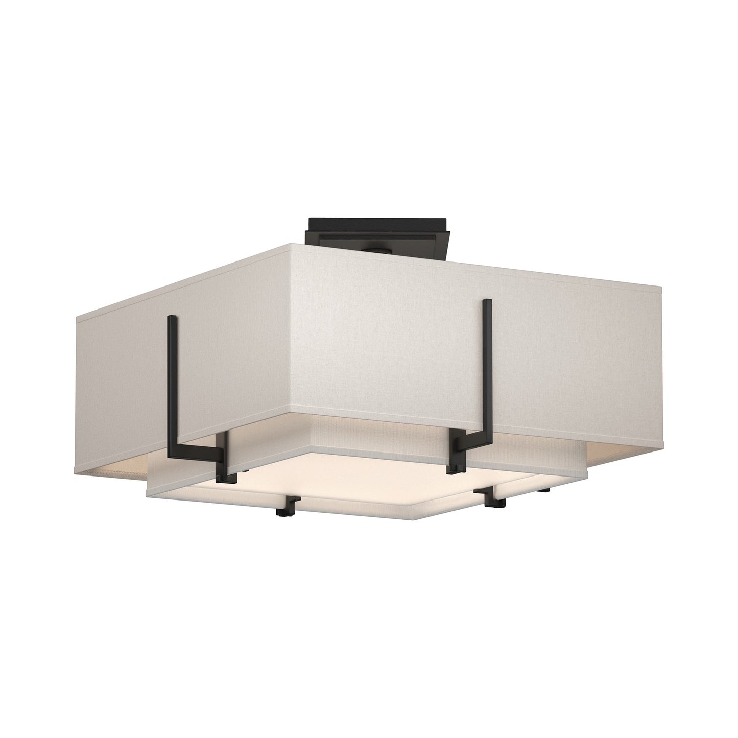 Exos Square Double Shade Semi Flush Mount Ceiling Light in Black/Natural Anna/Flax (Medium).
