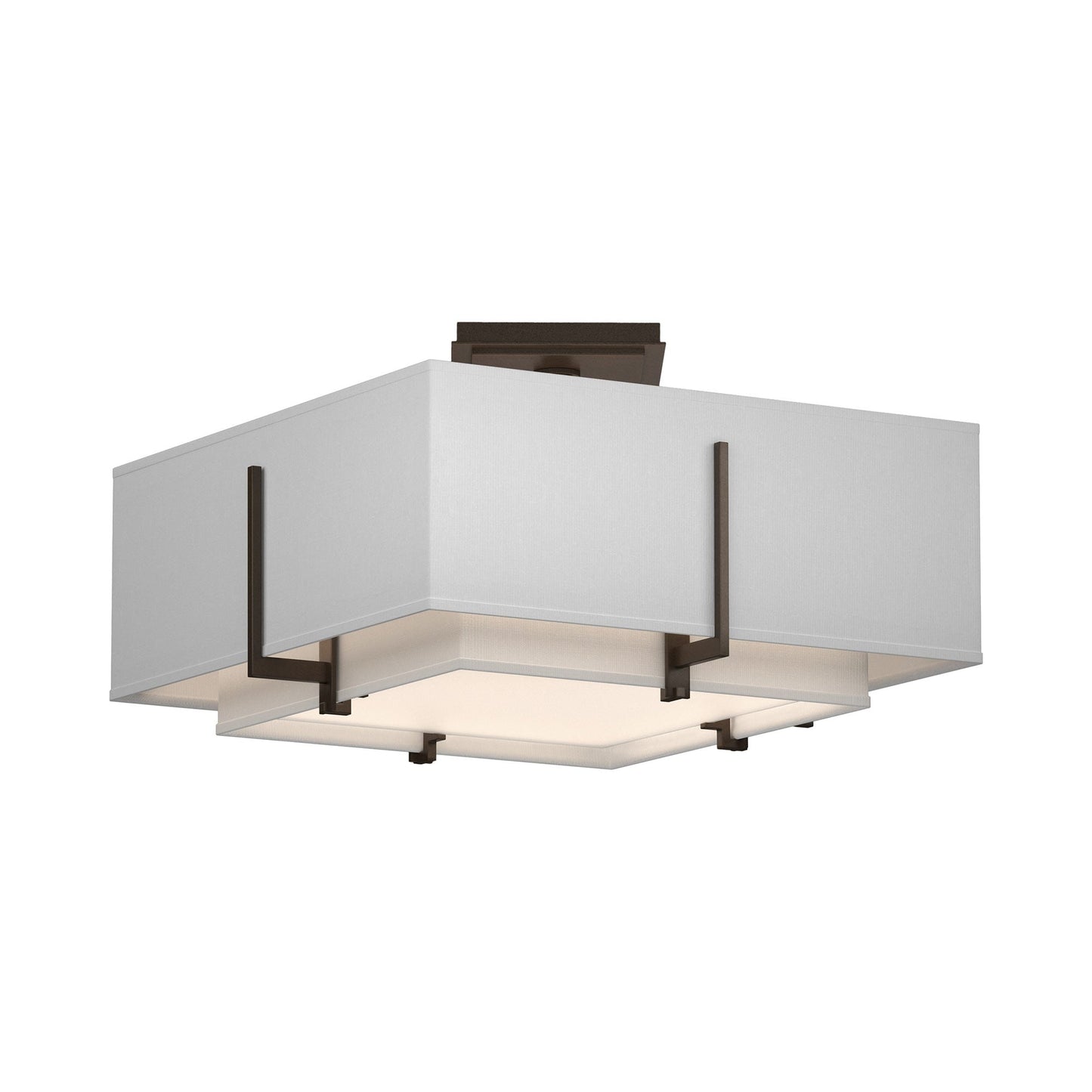 Exos Square Double Shade Semi Flush Mount Ceiling Light in Bronze/Natural Anna (Medium).