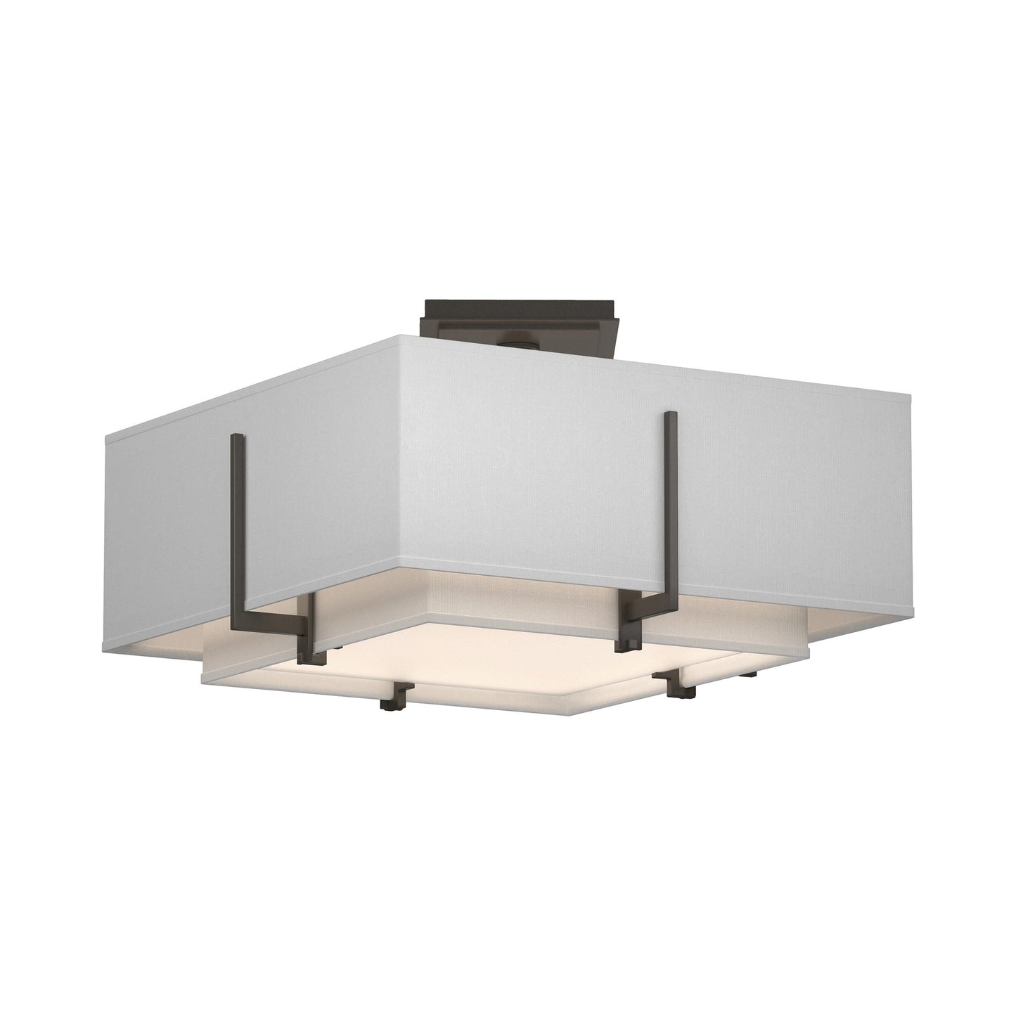 Exos Square Double Shade Semi Flush Mount Ceiling Light in Dark Smoke/Natural Anna (Medium).