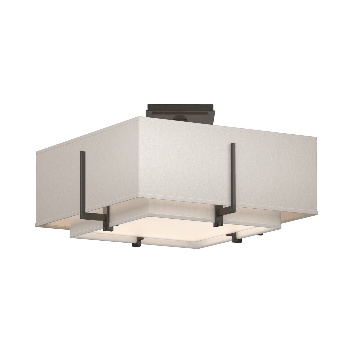 Exos Square Double Shade Semi Flush Mount Ceiling Light in Dark Smoke/Natural Anna/Flax (Medium).