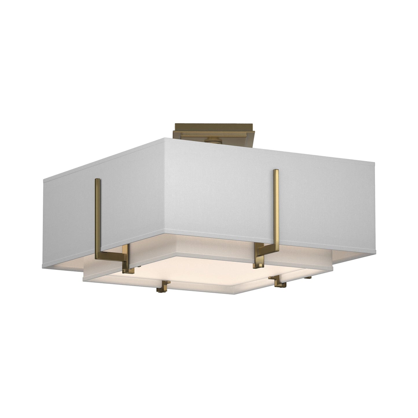 Exos Square Double Shade Semi Flush Mount Ceiling Light in Modern Brass/Natural Anna (Medium).