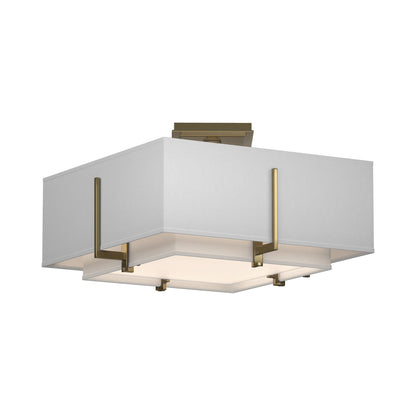 Exos Square Double Shade Semi Flush Mount Ceiling Light in Modern Brass/Natural Anna (Medium).