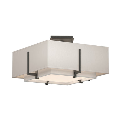 Exos Square Double Shade Semi Flush Mount Ceiling Light in Natural Iron/Natural Anna/Flax (Medium).