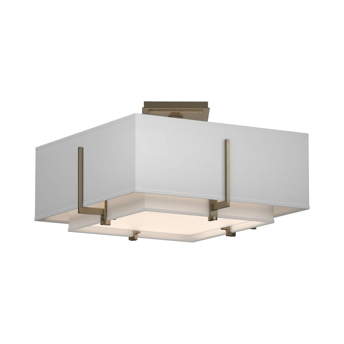 Exos Square Double Shade Semi Flush Mount Ceiling Light in Soft Gold/Natural Anna (Medium).