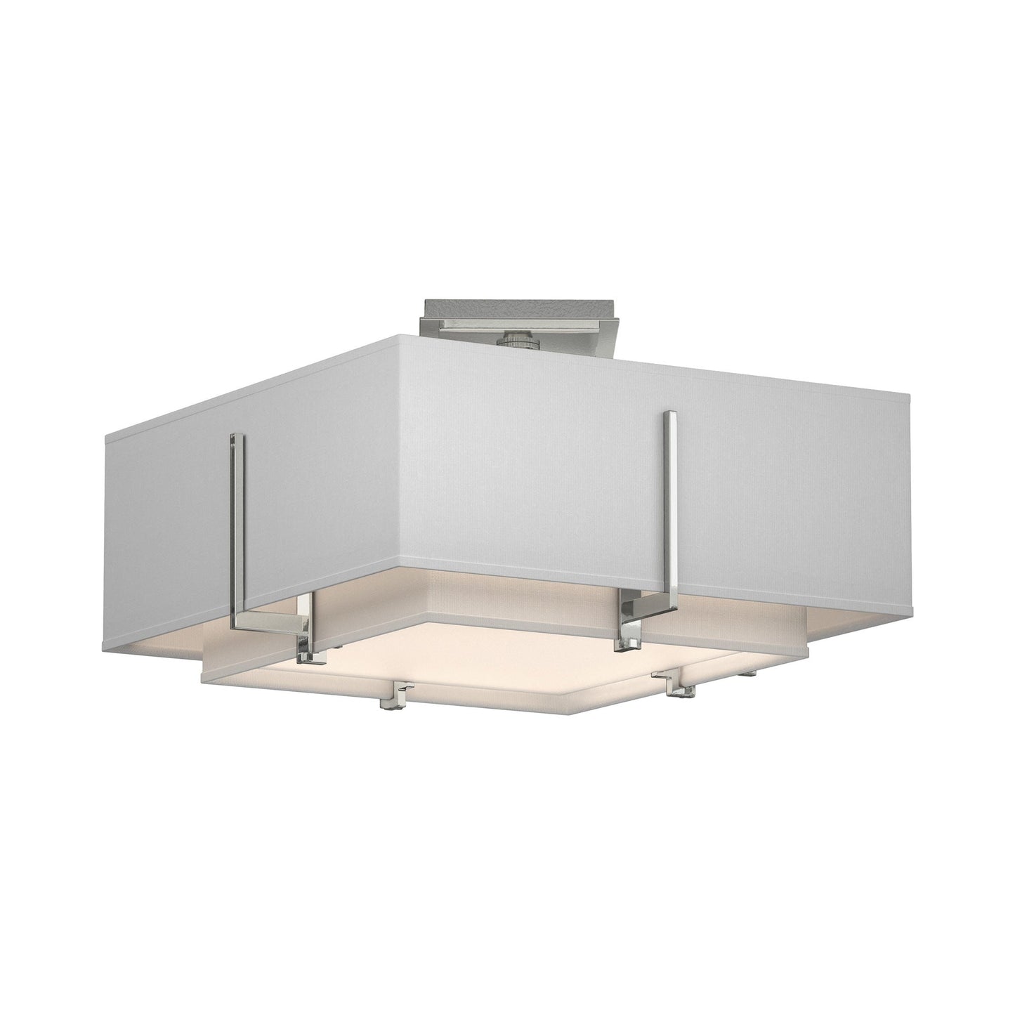 Exos Square Double Shade Semi Flush Mount Ceiling Light in Sterling/Natural Anna (Medium).
