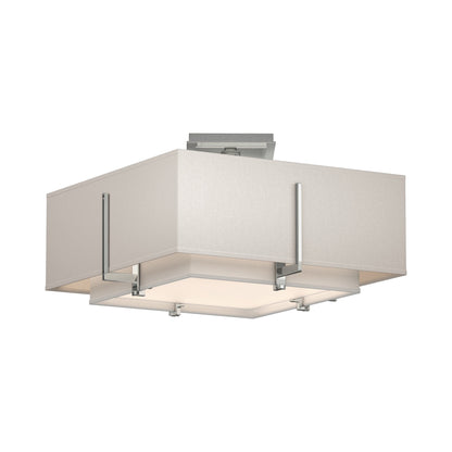 Exos Square Double Shade Semi Flush Mount Ceiling Light in Sterling/Natural Anna/Flax (Medium).
