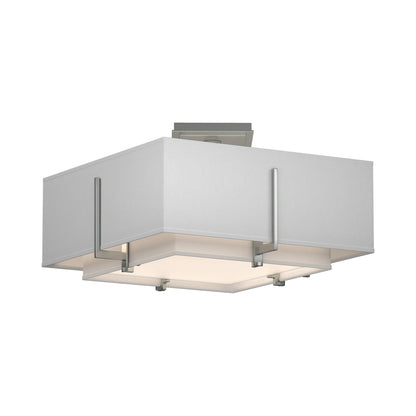 Exos Square Double Shade Semi Flush Mount Ceiling Light in Vintage Platinum/Natural Anna (Medium).