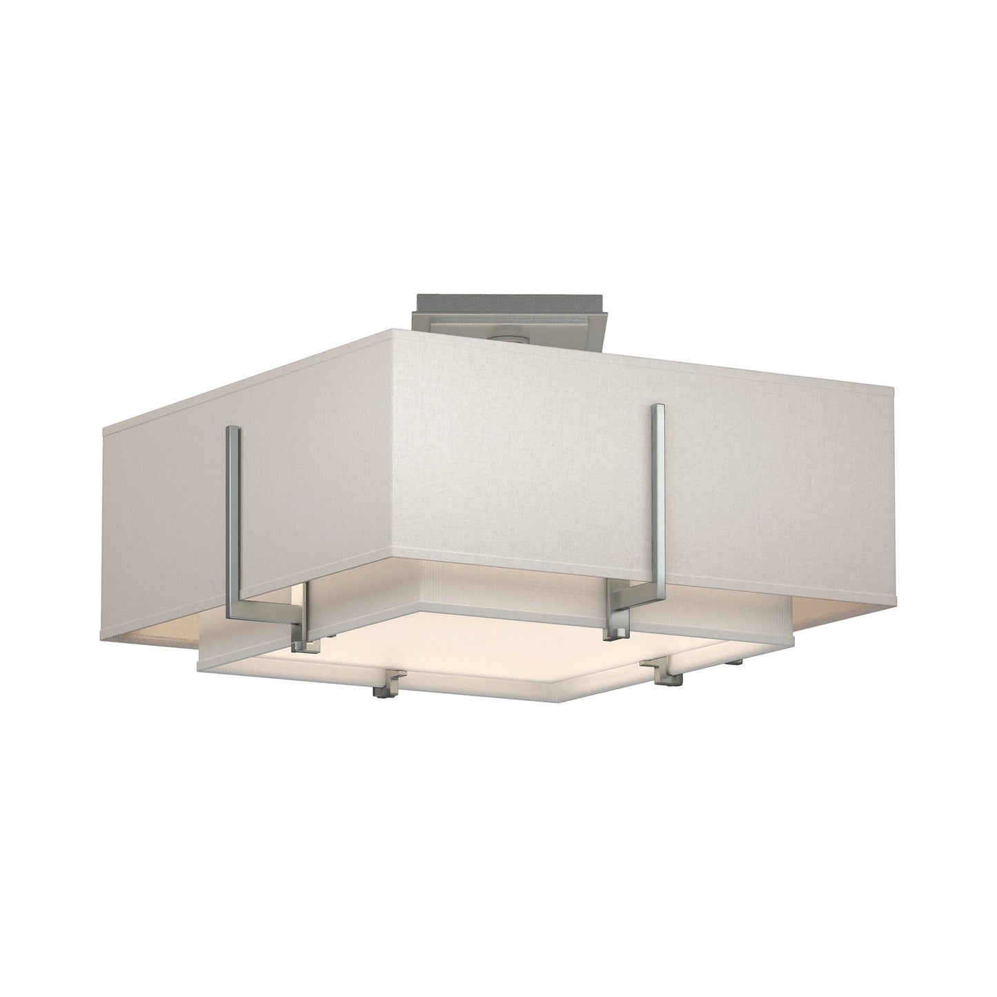 Exos Square Double Shade Semi Flush Mount Ceiling Light in Vintage Platinum/Natural Anna/Flax (Medium).