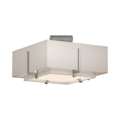 Exos Square Double Shade Semi Flush Mount Ceiling Light in Vintage Platinum/Natural Anna/Flax (Medium).