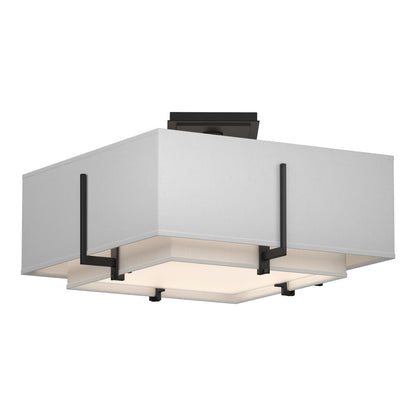 Exos Square Double Shade Semi Flush Mount Ceiling Light in Black/Natural Anna (Large).