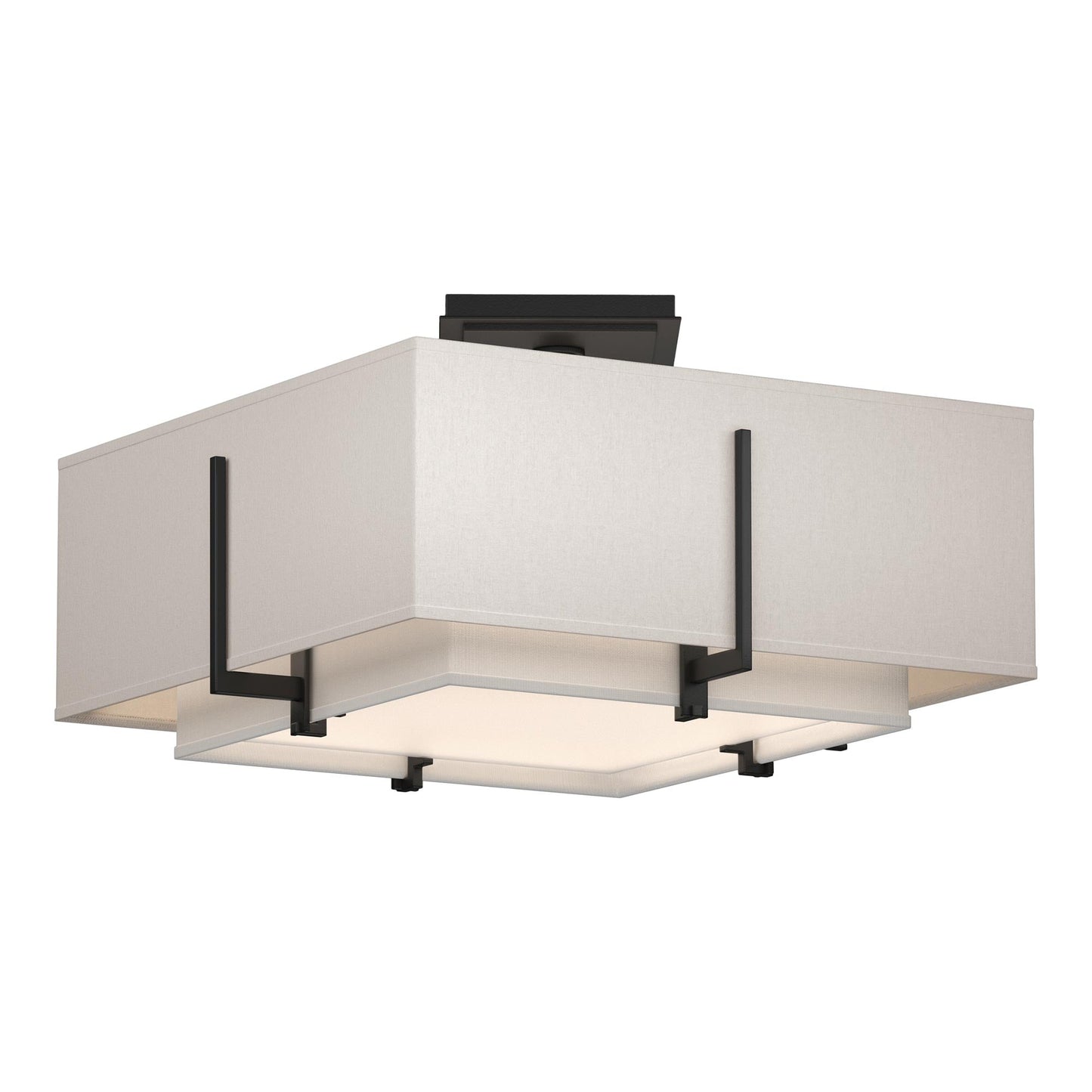 Exos Square Double Shade Semi Flush Mount Ceiling Light in Black/Natural Anna/Flax (Large).
