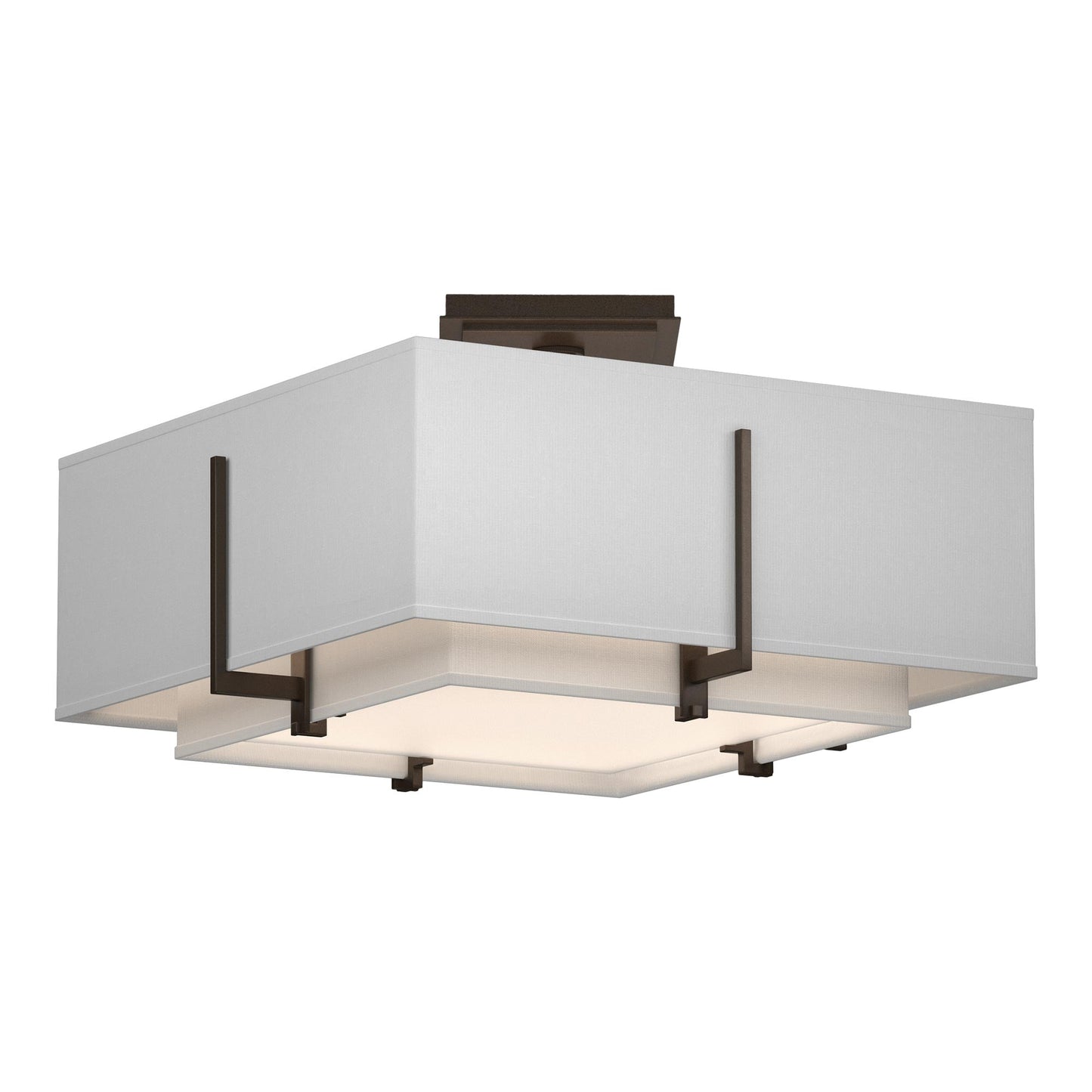 Exos Square Double Shade Semi Flush Mount Ceiling Light in Bronze/Natural Anna (Large).