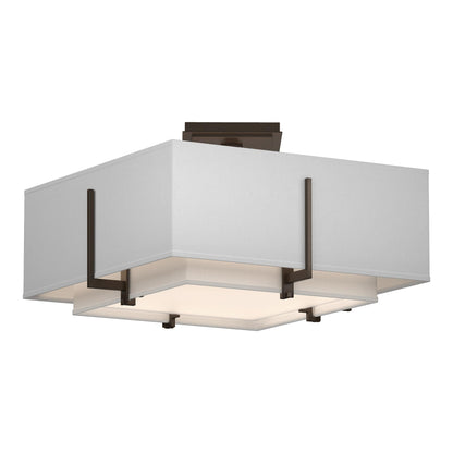 Exos Square Double Shade Semi Flush Mount Ceiling Light in Bronze/Natural Anna (Large).