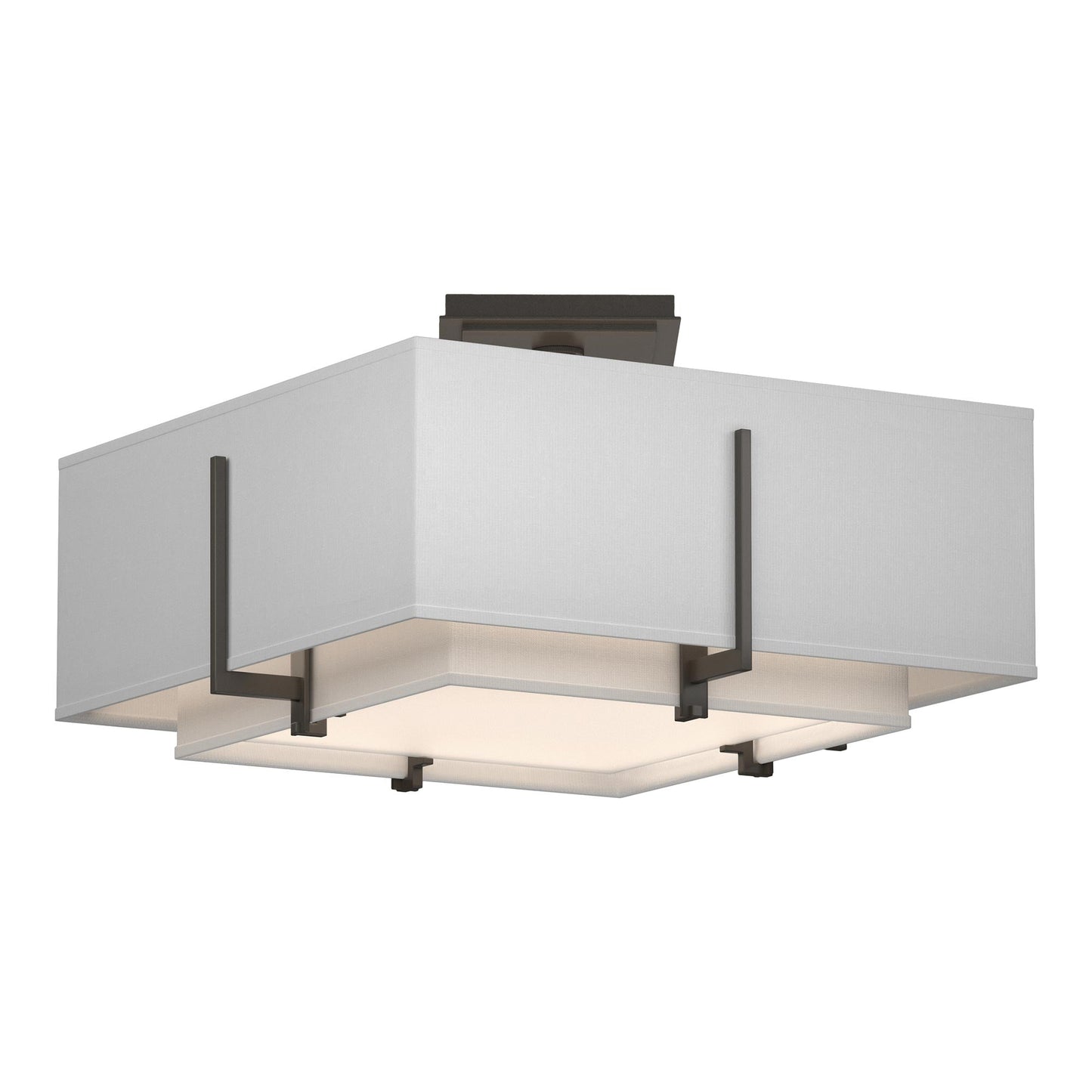 Exos Square Double Shade Semi Flush Mount Ceiling Light in Dark Smoke/Natural Anna (Large).