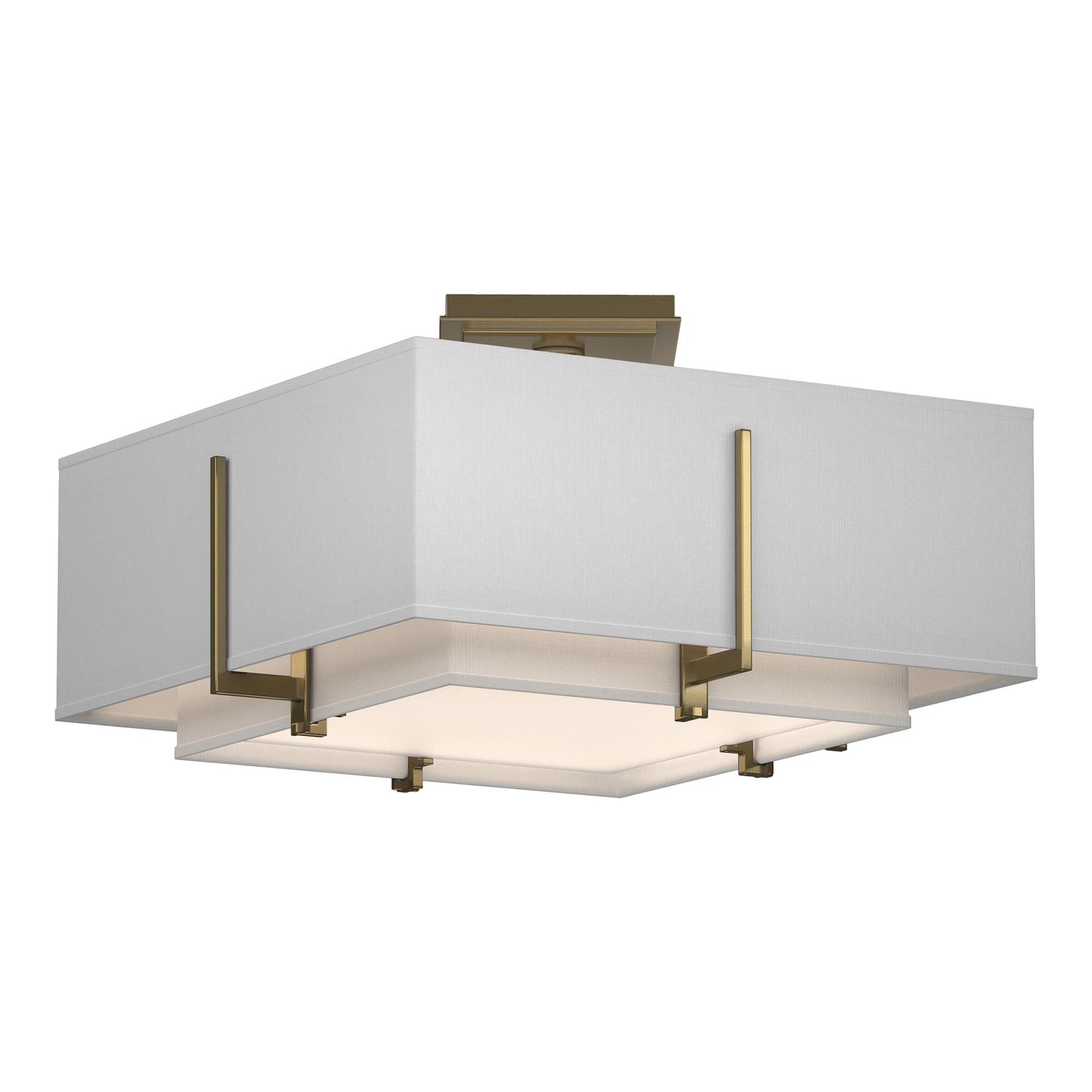 Exos Square Double Shade Semi Flush Mount Ceiling Light in Modern Brass/Natural Anna (Large).