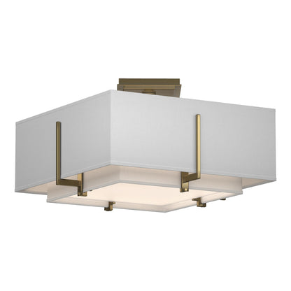 Exos Square Double Shade Semi Flush Mount Ceiling Light in Modern Brass/Natural Anna (Large).