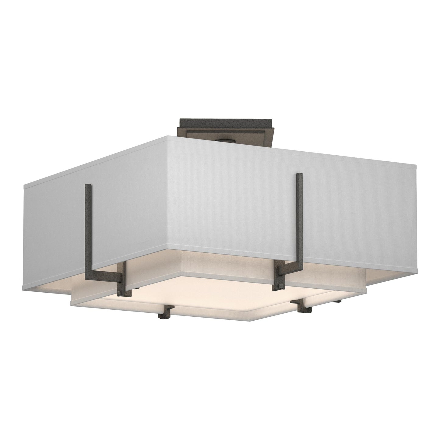 Exos Square Double Shade Semi Flush Mount Ceiling Light in Natural Iron/Natural Anna (Large).