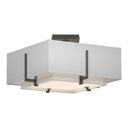 Exos Square Double Shade Semi Flush Mount Ceiling Light in Natural Iron/Natural Anna (Large).