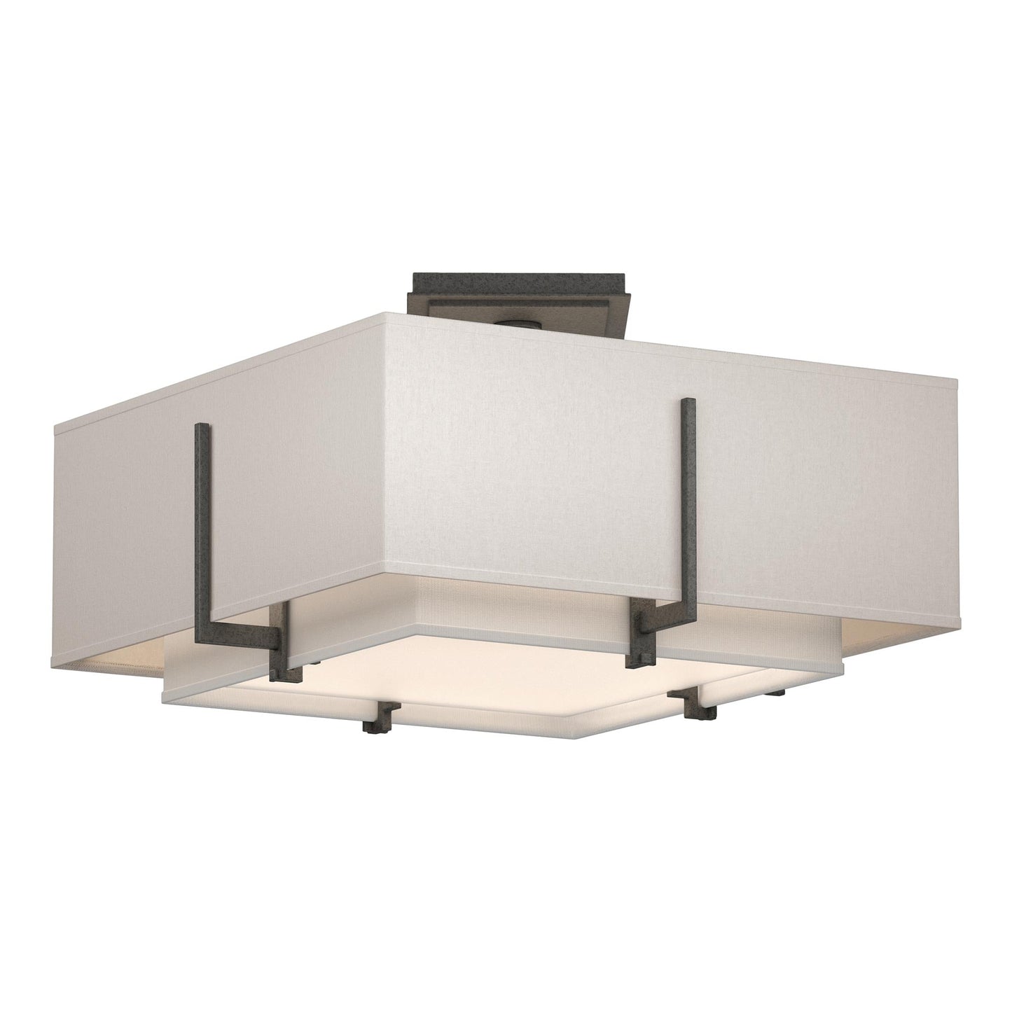 Exos Square Double Shade Semi Flush Mount Ceiling Light in Natural Iron/Natural Anna/Flax (Large).