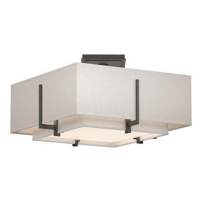 Exos Square Double Shade Semi Flush Mount Ceiling Light in Natural Iron/Natural Anna/Flax (Large).