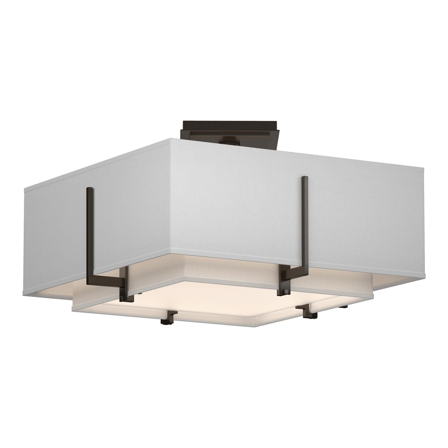 Exos Square Double Shade Semi Flush Mount Ceiling Light in Oil Rubbed Bronze/Natural Anna (Large).
