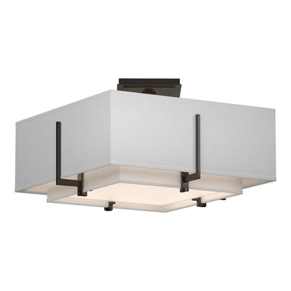 Exos Square Double Shade Semi Flush Mount Ceiling Light in Oil Rubbed Bronze/Natural Anna (Large).