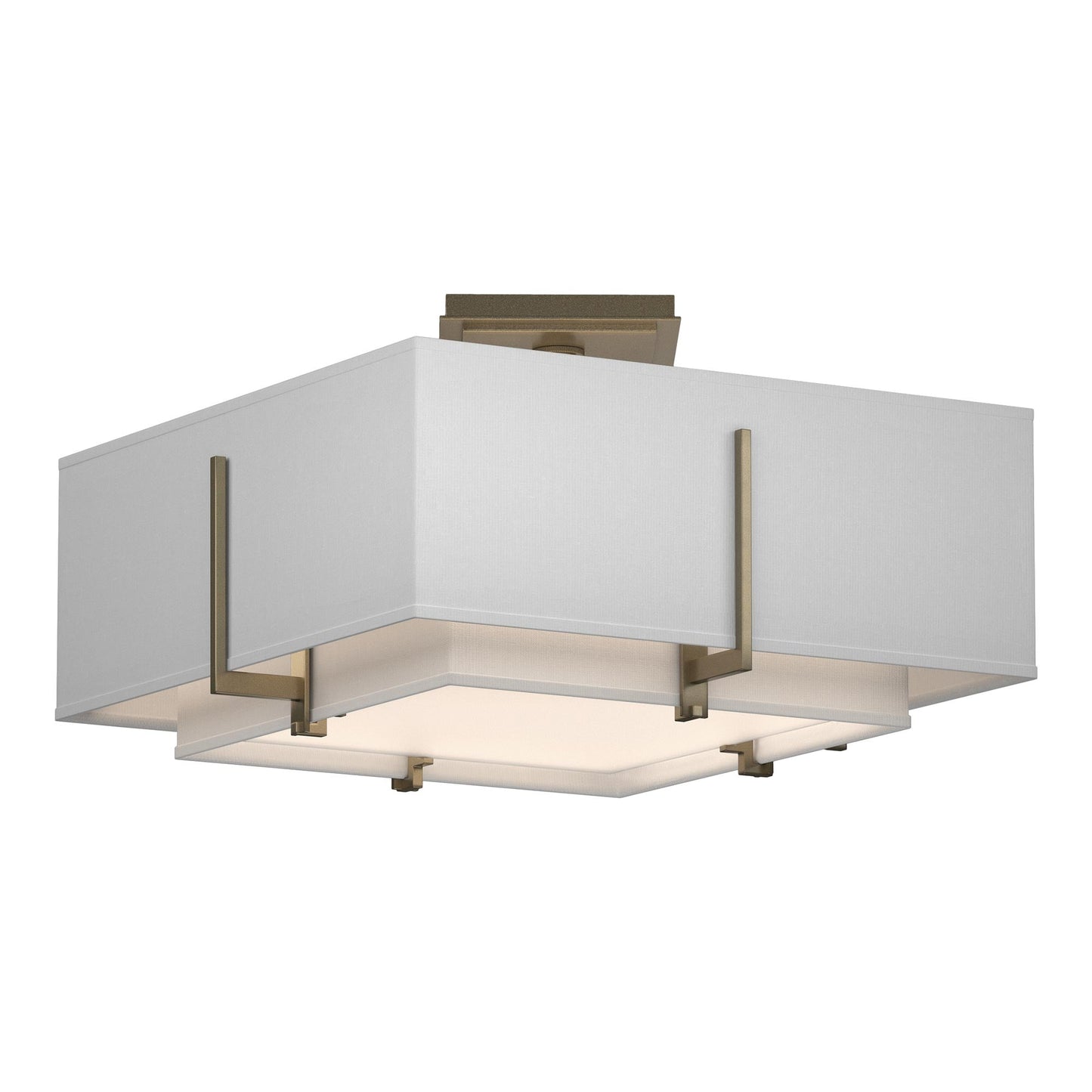 Exos Square Double Shade Semi Flush Mount Ceiling Light in Soft Gold/Natural Anna (Large).