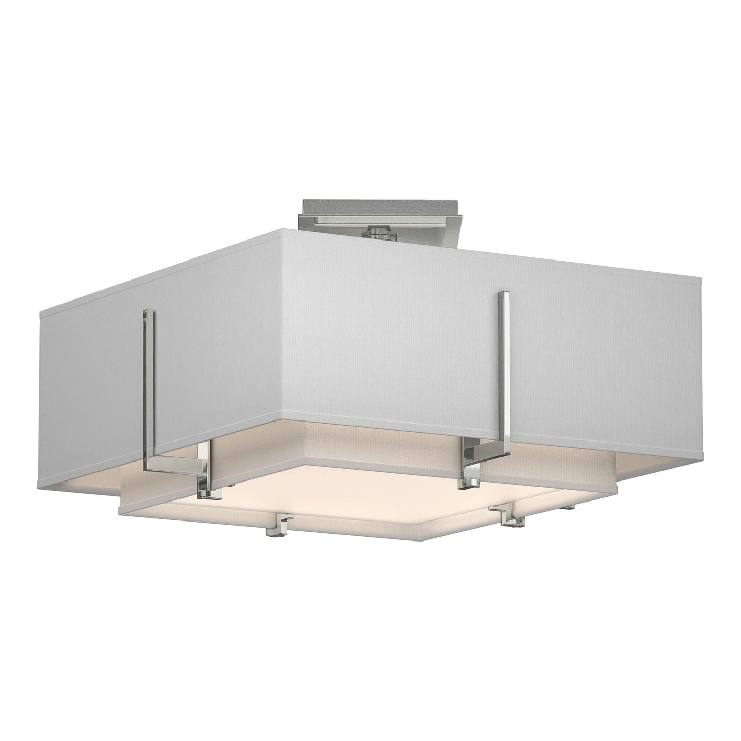 Exos Square Double Shade Semi Flush Mount Ceiling Light in Sterling/Natural Anna (Large).