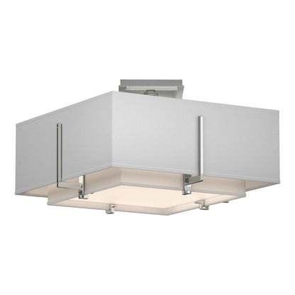 Exos Square Double Shade Semi Flush Mount Ceiling Light in Sterling/Natural Anna (Large).