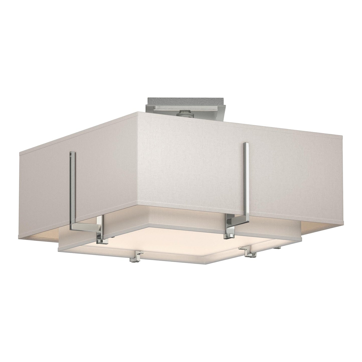 Exos Square Double Shade Semi Flush Mount Ceiling Light in Sterling/Natural Anna/Flax (Large).