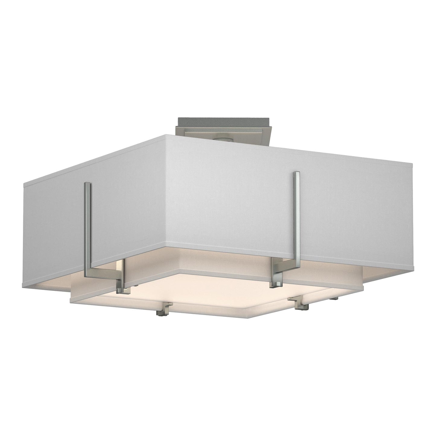 Exos Square Double Shade Semi Flush Mount Ceiling Light in Vintage Platinum/Natural Anna (Large).