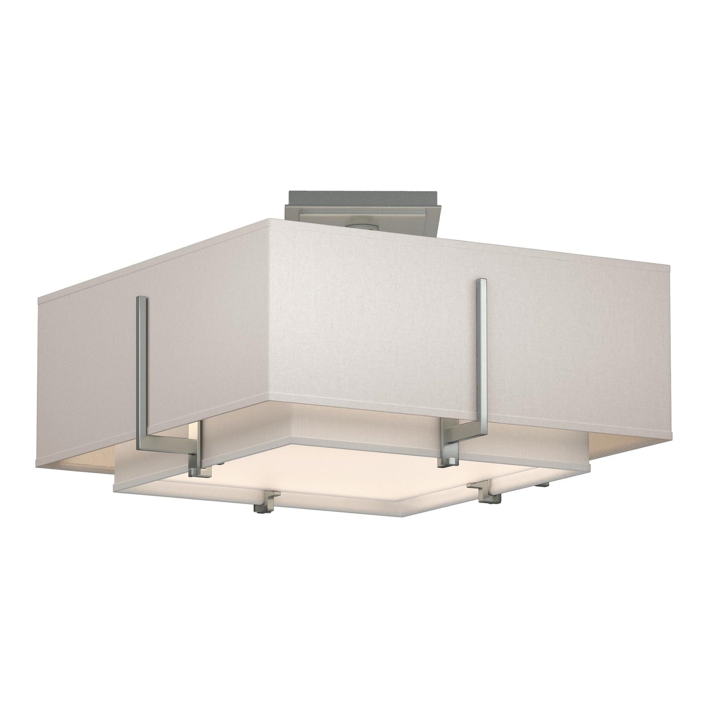 Exos Square Double Shade Semi Flush Mount Ceiling Light in Vintage Platinum/Natural Anna/Flax (Large).