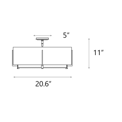 Exos Square Double Shade Semi Flush Mount Ceiling Light - line drawing.