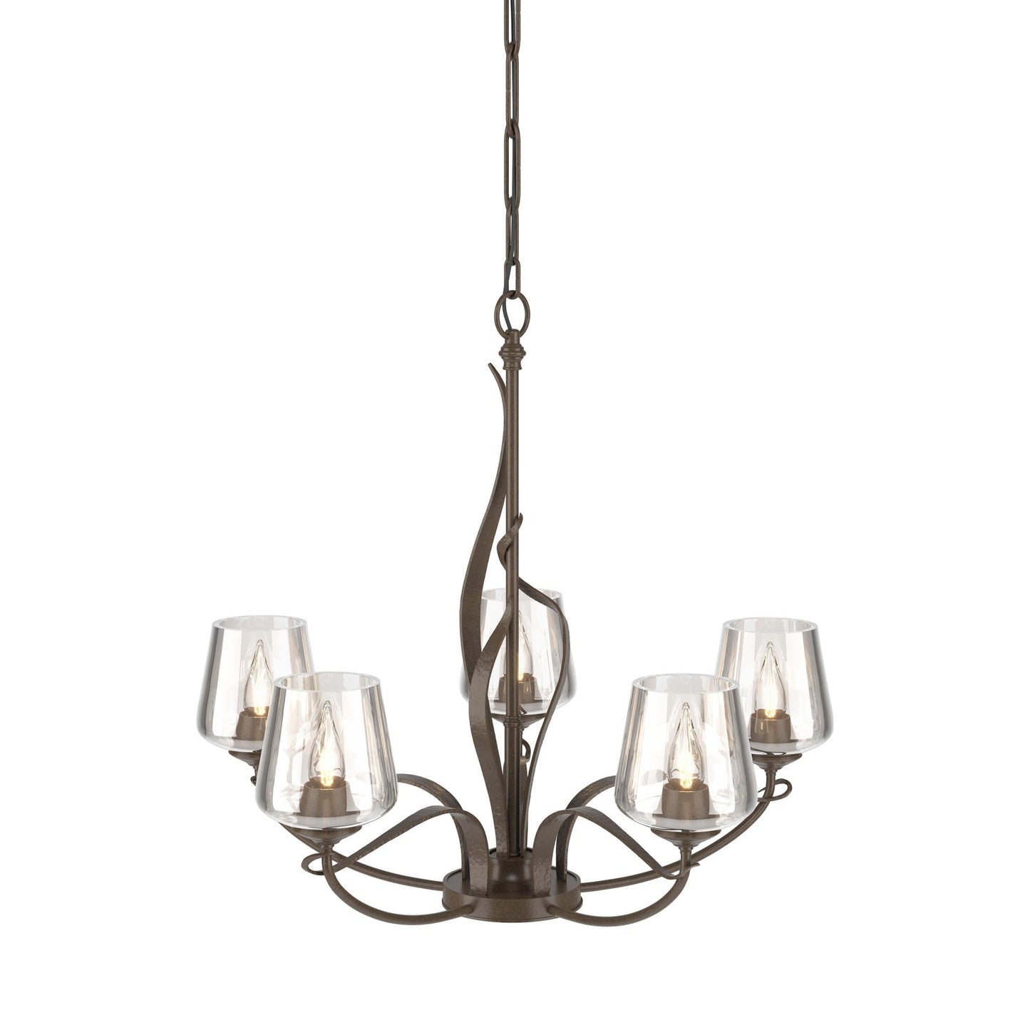 Flora Arm Chandelier in Bronze (Clear Glass).