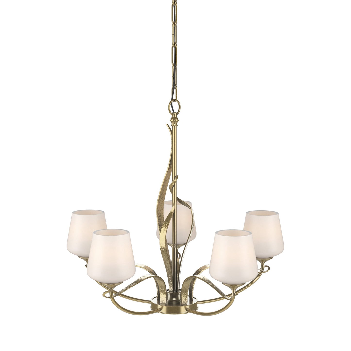 Flora Arm Chandelier in Modern Brass (Opal Glass).